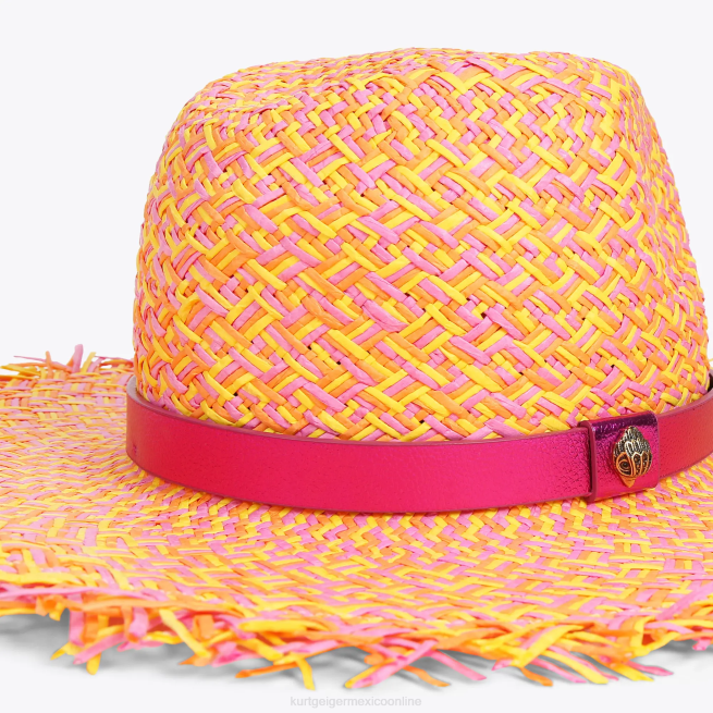 Kurt Geiger sombrero fedora de paja con flecos BL0H474 | accesorios combinación rosa mujer