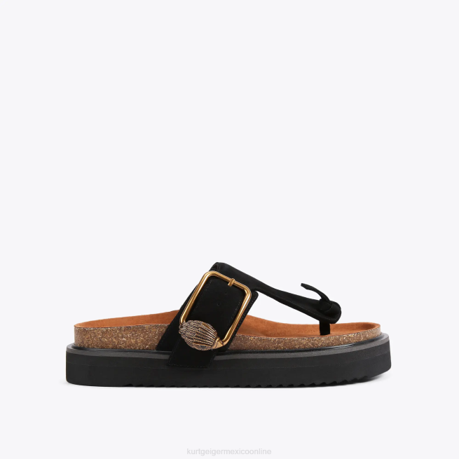 Kurt Geiger chanclas con barra en T y hebilla con águila de Londres BL0H441 | calzados negro mujer