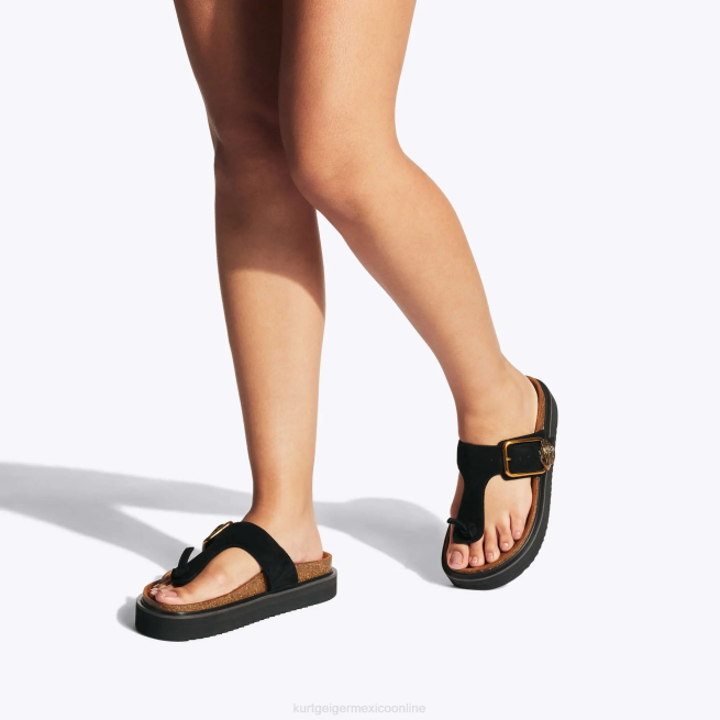 Kurt Geiger chanclas con barra en T y hebilla con águila de Londres BL0H441 | calzados negro mujer