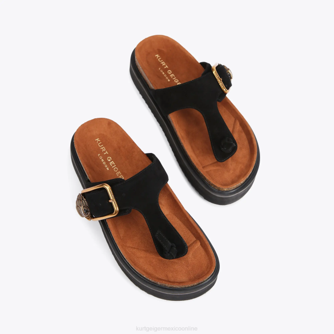 Kurt Geiger chanclas con barra en T y hebilla con águila de Londres BL0H441 | calzados negro mujer