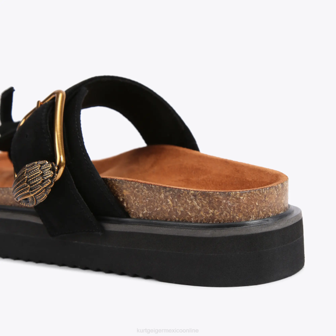 Kurt Geiger chanclas con barra en T y hebilla con águila de Londres BL0H441 | calzados negro mujer