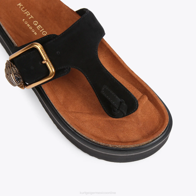 Kurt Geiger chanclas con barra en T y hebilla con águila de Londres BL0H441 | calzados negro mujer