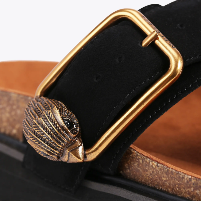 Kurt Geiger chanclas con barra en T y hebilla con águila de Londres BL0H441 | calzados negro mujer
