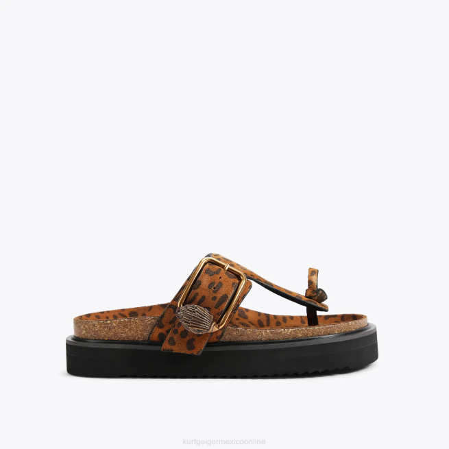 Kurt Geiger chanclas con barra en T y hebilla con águila de Londres BL0H442 | calzados marrón medio mujer